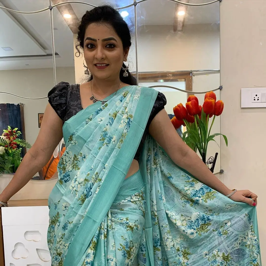 ETV Abhiruchi Madhuri Kandavalli Stills In Blue Saree